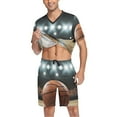 thumbnail image 3 of joogoo Men's Pajama Set Basketball V-Neck Pj Shorts Set 2 Piece Loungewear Sleepwear S, 3 of 7