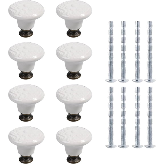 8pcs Vintage Ceramic Knobs, Retro Drawer Knobs for Dresser Closet Cupboard, Decorative Cabinet Pulls with Screws for Kitchen Furniture Door Hardware (White)
