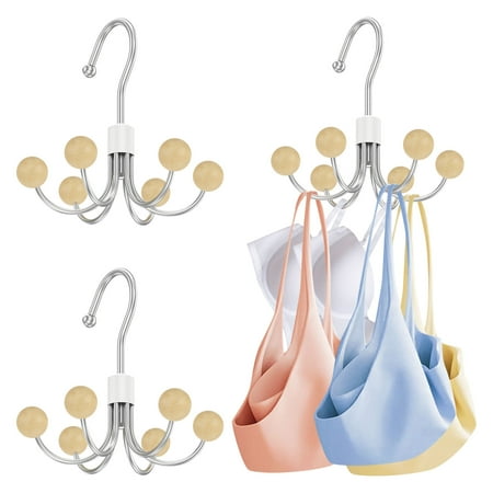 3Pcs 360 Degree Swivel Closet Hanger Easy Access Space Saving Swivel Belt Organizer With U Shape Hook for Purse Scarf Bra Handbag Tie