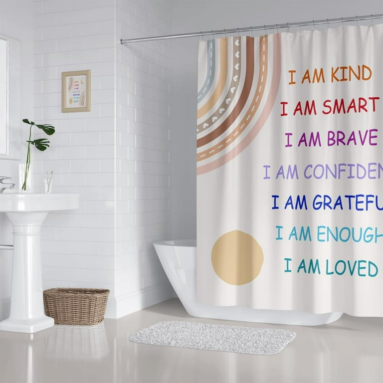 ZXMBF Boho Rainbow Quote Shower Curtain - Waterproof 72x72 Inch With Hooks, Colorful Bathroom Decor