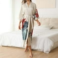 thumbnail image 2 of Celivon Silk Satin Robes For Women Spring Summer Long Pajamas Smooth Luxe Floral Kimono Robe For Cool Sensation 3/4 Sleeve Long Casual Home Wear Bathrobe Sleepwear, 2 of 5