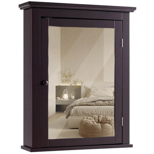 Exdeerjoy Armoire de Salle de Bain Murale avec Miroir, Armoire Murale de Salle de Bain avec un Miroir Porte Simple Étagères Réglables Poignée Rétro