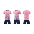 thumbnail image 5 of Odeerbi Kids Teen Boys Girls Mesh Quick Dry Soccer Uniform Set Striped T-Shirt Shorts Breathable Athletic Sportswear for 5-15 Years, 5 of 7
