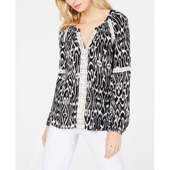 MSRP $80 I.n.c. Petite Crochet & Grommet Printed Peasant Top Size Petite Small