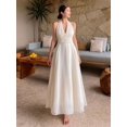 thumbnail image 6 of White Halter Neck Backless Maxi Dress With Ruched Bodice Elegant Sundress For Wedding Vacation Cocktail, 6 of 8