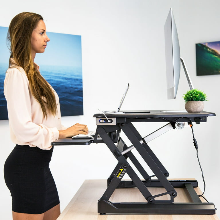 Mount-It! Electric Standing Desk Converter, Motorized Sit Stand Desk With  Built In USB Port