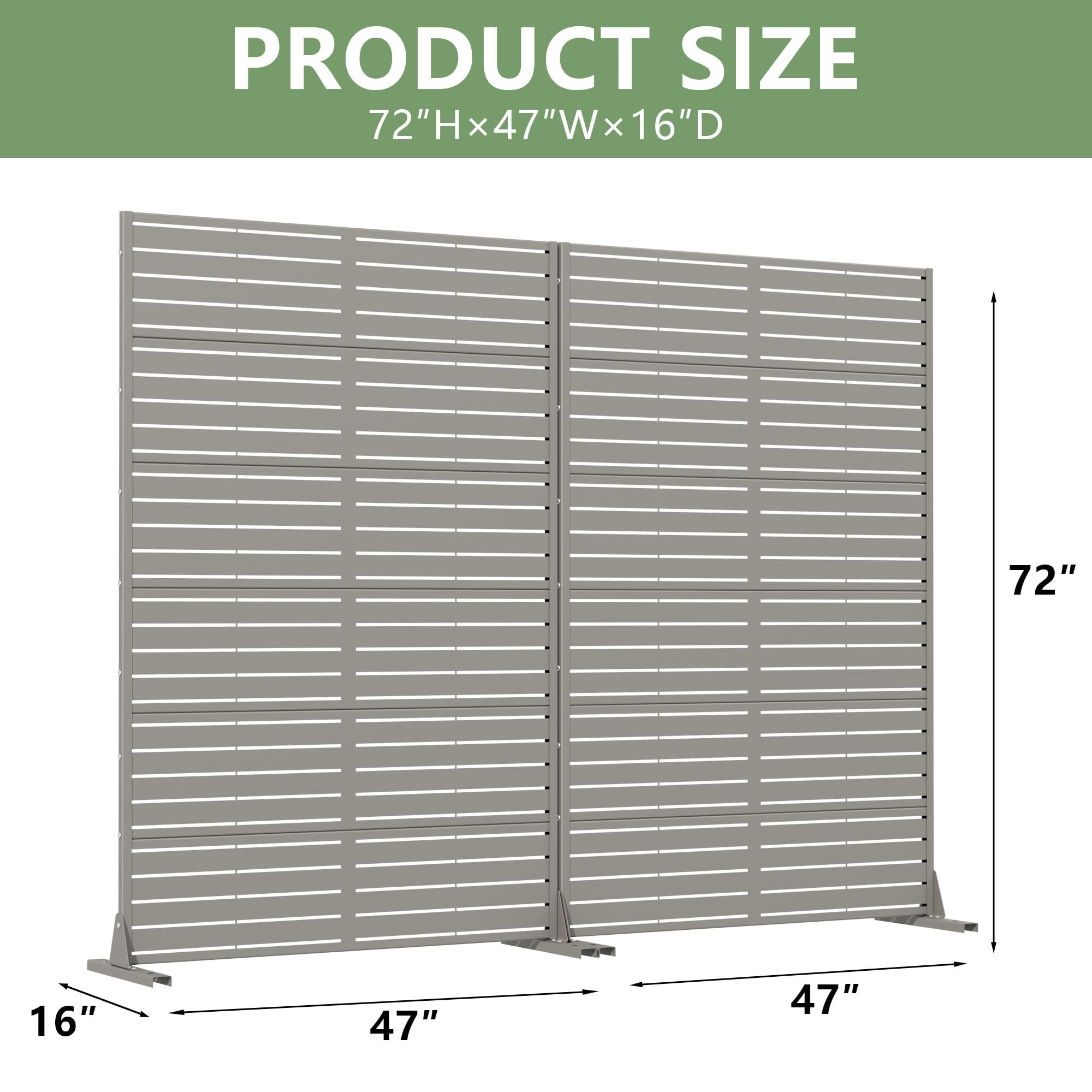 MAYEERTY 2-Piece Outdoor Metal Privacy Screen 6ft × 4ft Gray, 6-Panel Classic Louvered, Rust-Resistant for Patio