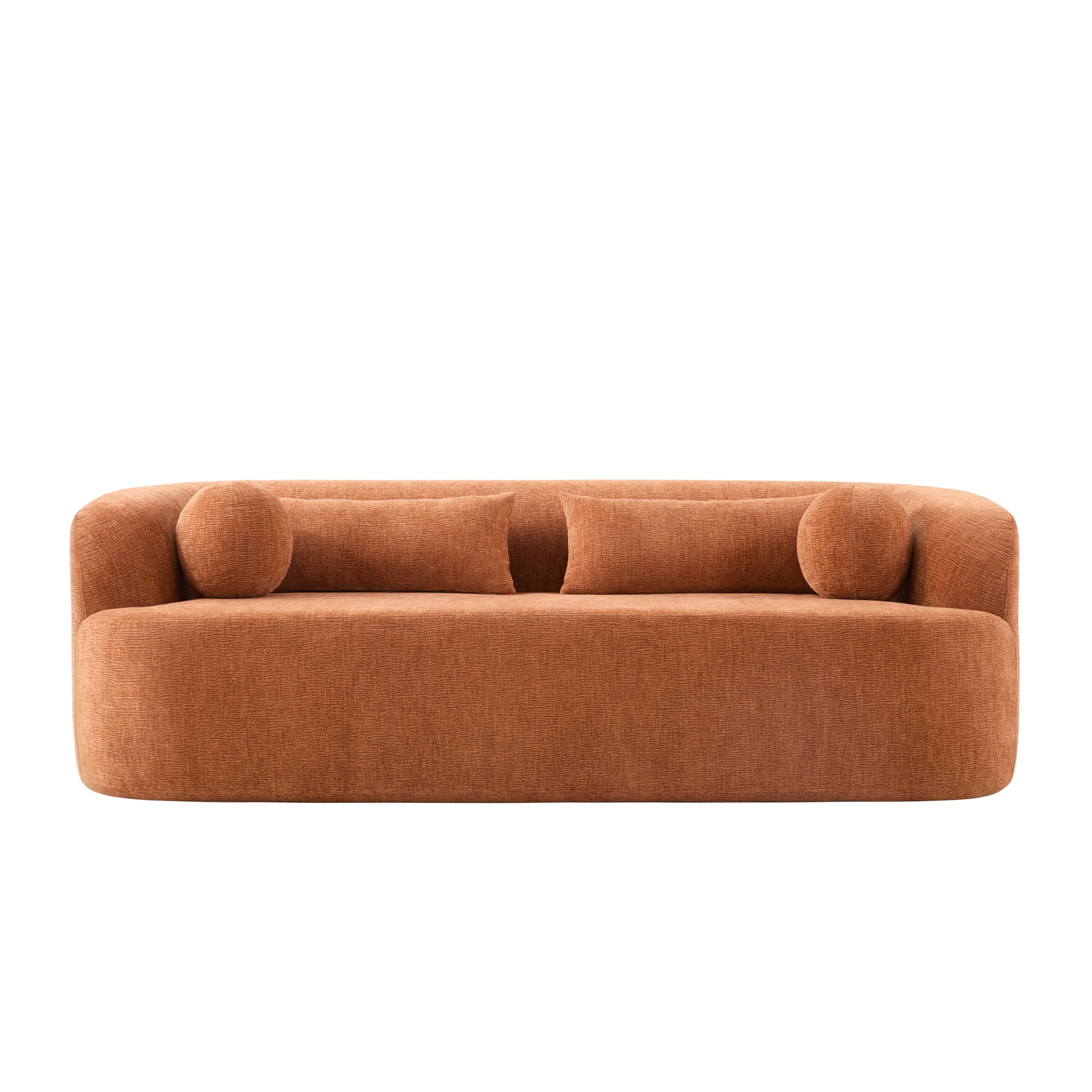 Noble House 86" Modern Chenille Boneless Sofa, 3-Seater Curved Cloud Couch with Pocket Springs for Living Room, Orange