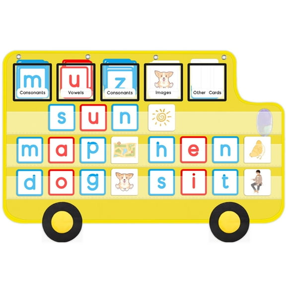Autobús escolar Pocket Chart ALSLEA Classroom con 8 bolsillos, color amarillo
