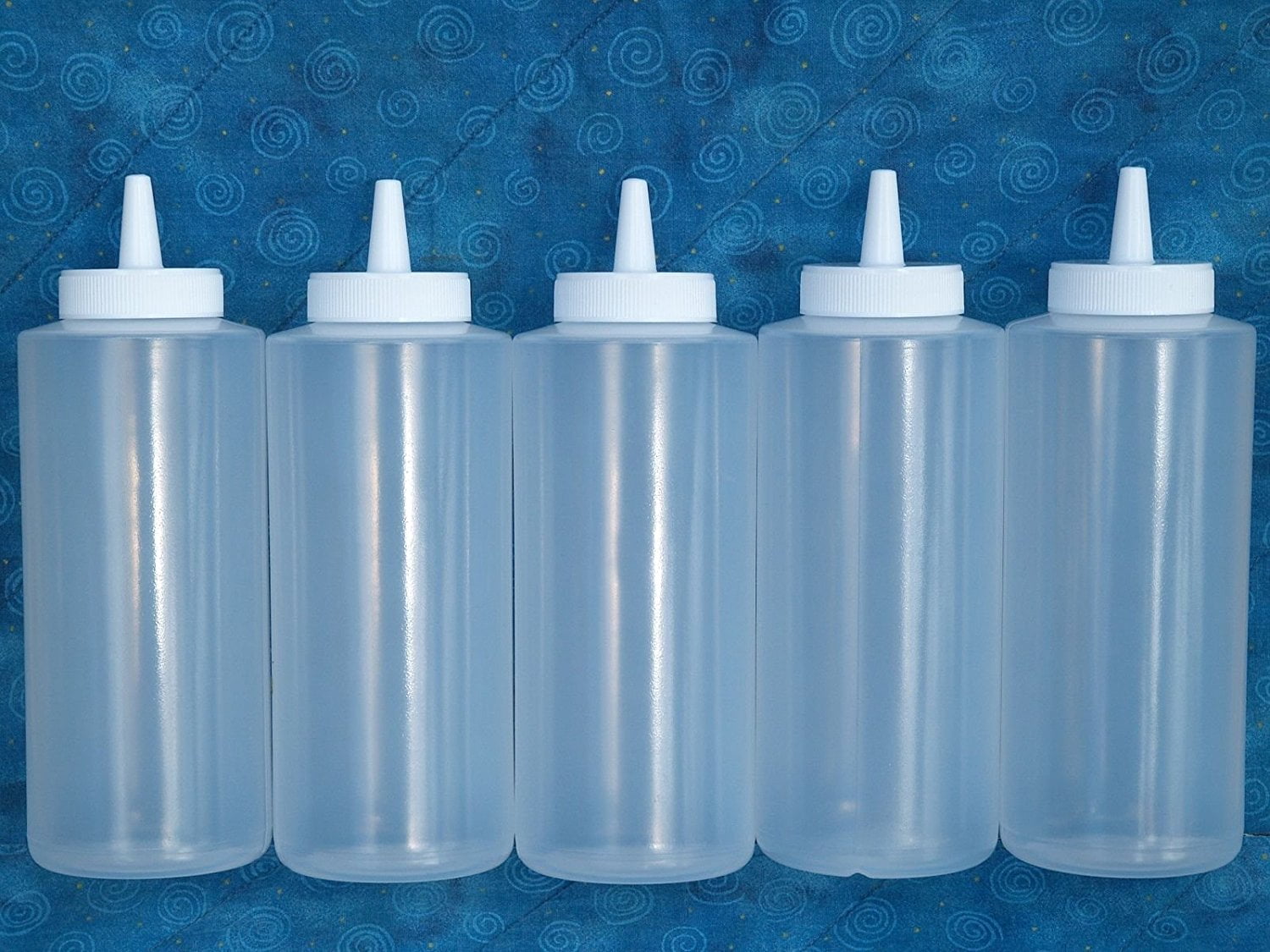 5 Pack 12oz Clear Plastic Squeeze Bottle Condiment Ketchup Mustard Oil Mayo Salt by Winco
