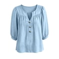 thumbnail image 5 of Women's V Neck 3/4 Sleeve Tops Casual Summer T Shirts Loose Fit Button Vacation Blouses Tops by Yigetop Sky Blue XL, 5 of 6