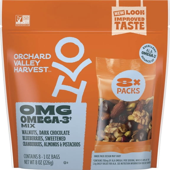 Orchard Valley Harvest Omega-3 Mix Multi Pack, 1 oz Bags (Pack of 8)