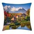 thumbnail image 1 of Fuji Throw Pillow Cushion Cover, View of Oshino Historic Thatch Houses with Mountain Fuji on the Background Japanese, Decorative Square Accent Pillow Case, 24" X 24", Multicolor, by Ambesonne, 1 of 2