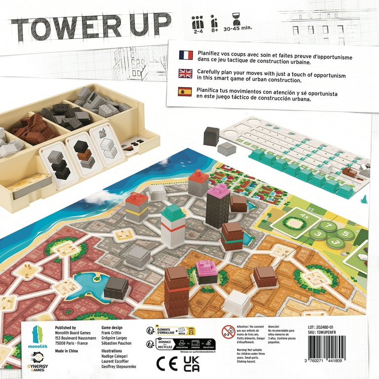 Monolith Board Games: Tower Up - City Building Board Game, Competitive Strategy, Urban Construction Plannning, Family, Ages 8+, 2-4 Players, 30 Min Monolith Board Games: Tower Up - City Building Board Game, Competitive Strategy, Urban Construction Plannning, Family, Ages 8+, 2-4 Players, 30 Min