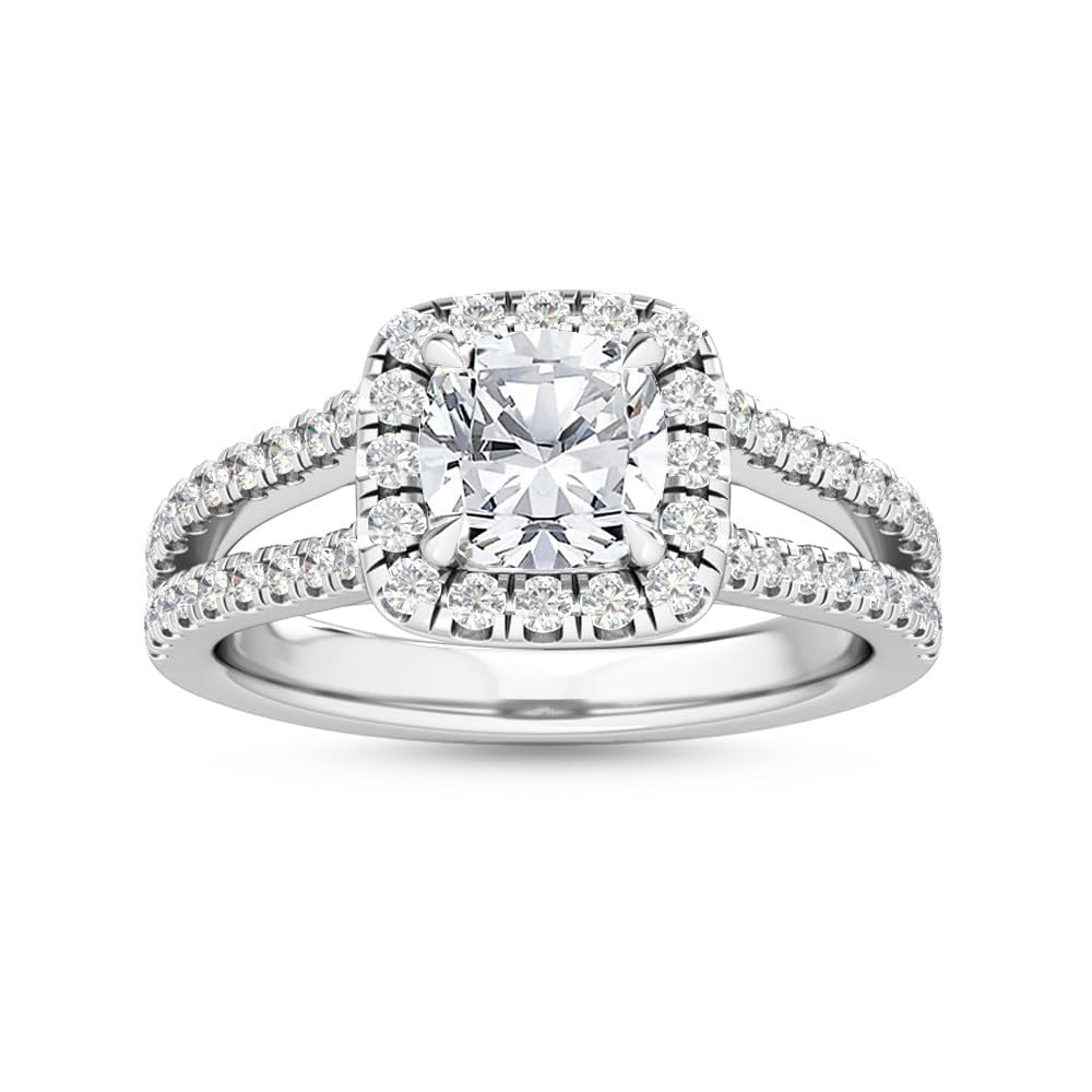 Houston Diamond District 1 to 5 Carat LAB GROWN Split Shank Diamond Halo Engagement Ring (Color E-F, Clarity VS2-SI1) Cushion Shape 1 Carat Size: 4