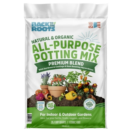 Back to the Roots All-Purpose Potting Soil Mix, Natural Organic Premium Blend, 28 lb, 1 Cubic Foot