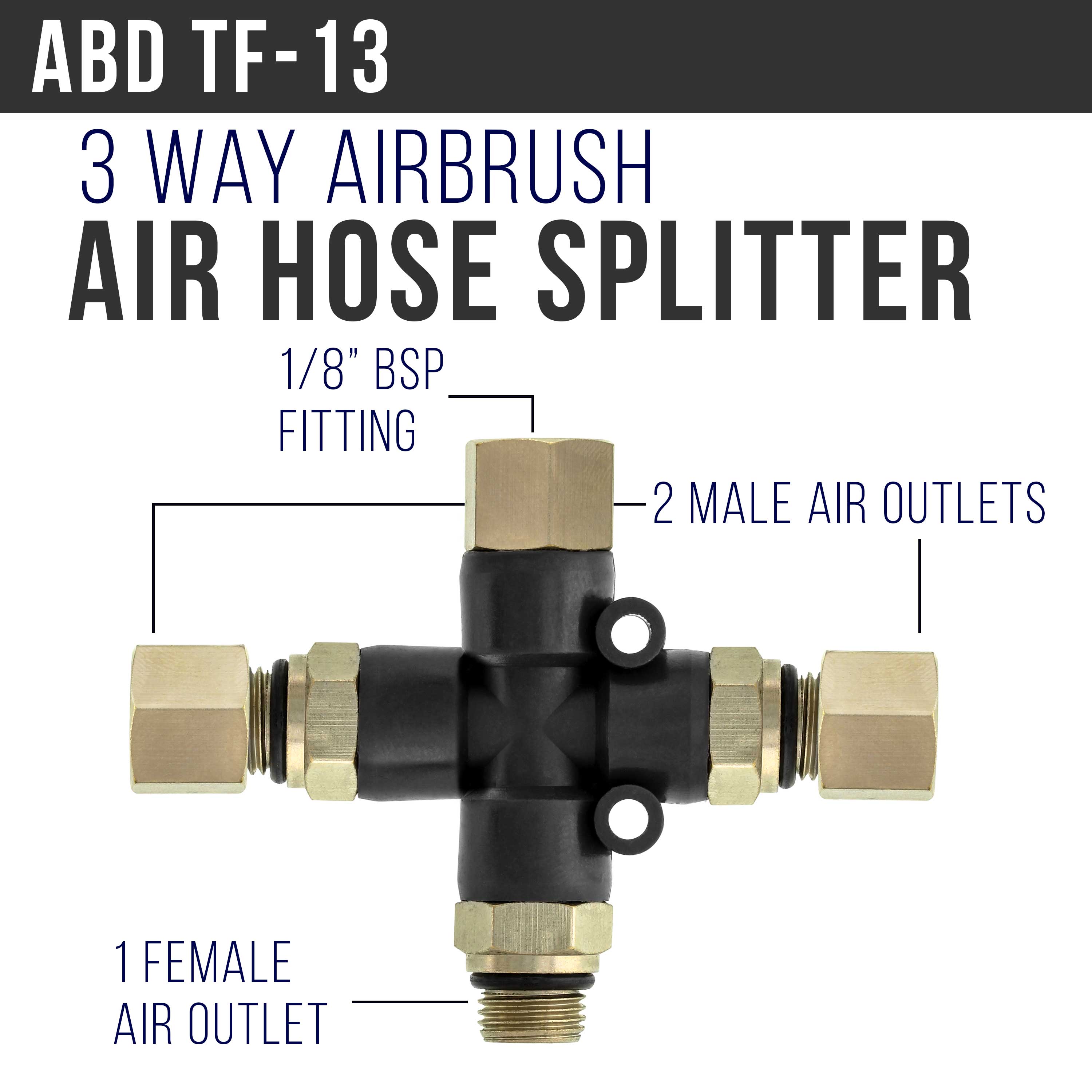 4Pcs Airbrush Adapter Set, 6 Ft Braided Air Hose, 3 Way Airbrush