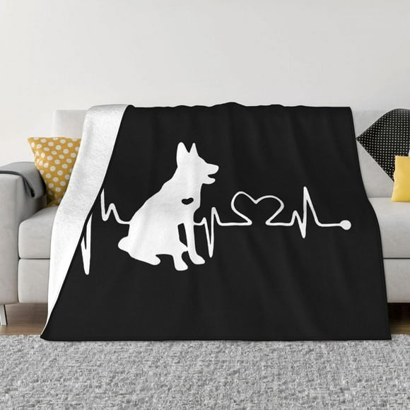 Heartbeat German Shepherd Fleece Blanket Super Soft and All Season Warm,Winter Thermal Blanket, Blanket for Sofas 40""X30"", Black