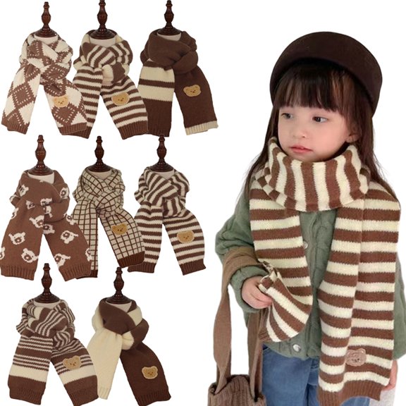 Esaierr Kids Toddler Soft Scarf Boys Girls Warm Scarf Neck Warmer Knit Winter Scarf Bear Classic Scarf