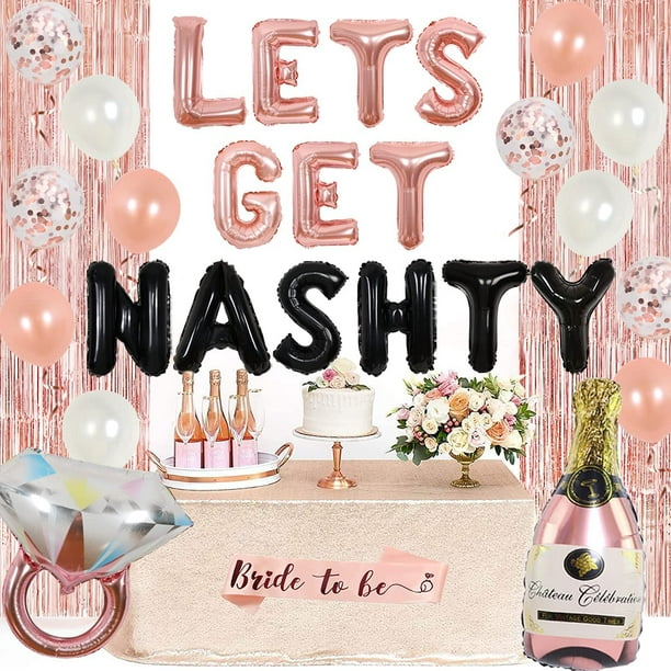 Let's Get Nashty Decorations Nashville Bachelorette Party Supplies Let's Get Nashty Balloons Banner Gold Fringe Curtain to One Sash for Women Bridal Shower -