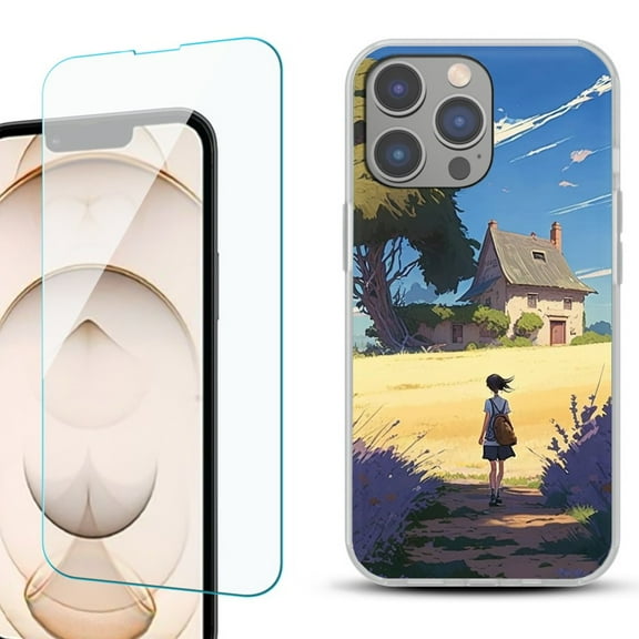 Slim-Fit TPU Phone Case for iPhone 14 Pro, with Tempered Glass Screen Protector, by OneToughShield ® - Lavender Summer