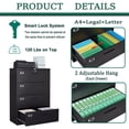 thumbnail image 4 of MIIIKO 4 Drawer Lateral File Cabinet with Lock, Black Lateral Filing Cabinet for Legal/Letter A4 Size, Locking Wide File Cabinet for Home Office, Metal, 4 of 5