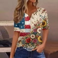 thumbnail image 2 of Women's 250th Anniversary USA Shirt Patriotic Flag Print V-Neck Button Short Sleeve T-Shirts, 2 of 7