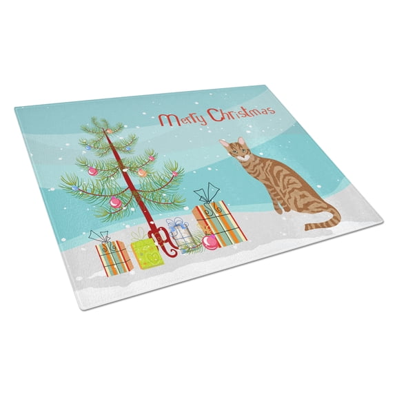 Carolines Treasures CK4806LCB Toyger Cat Merry Christmas Glass Cutting Board Large, 12H x 16W, multicolor