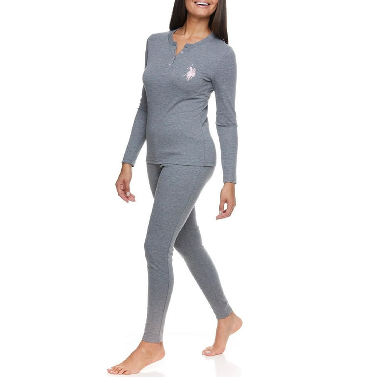 U.S. Polo Assn. Women's Ribbed Henley Long Underwear Thermal Set