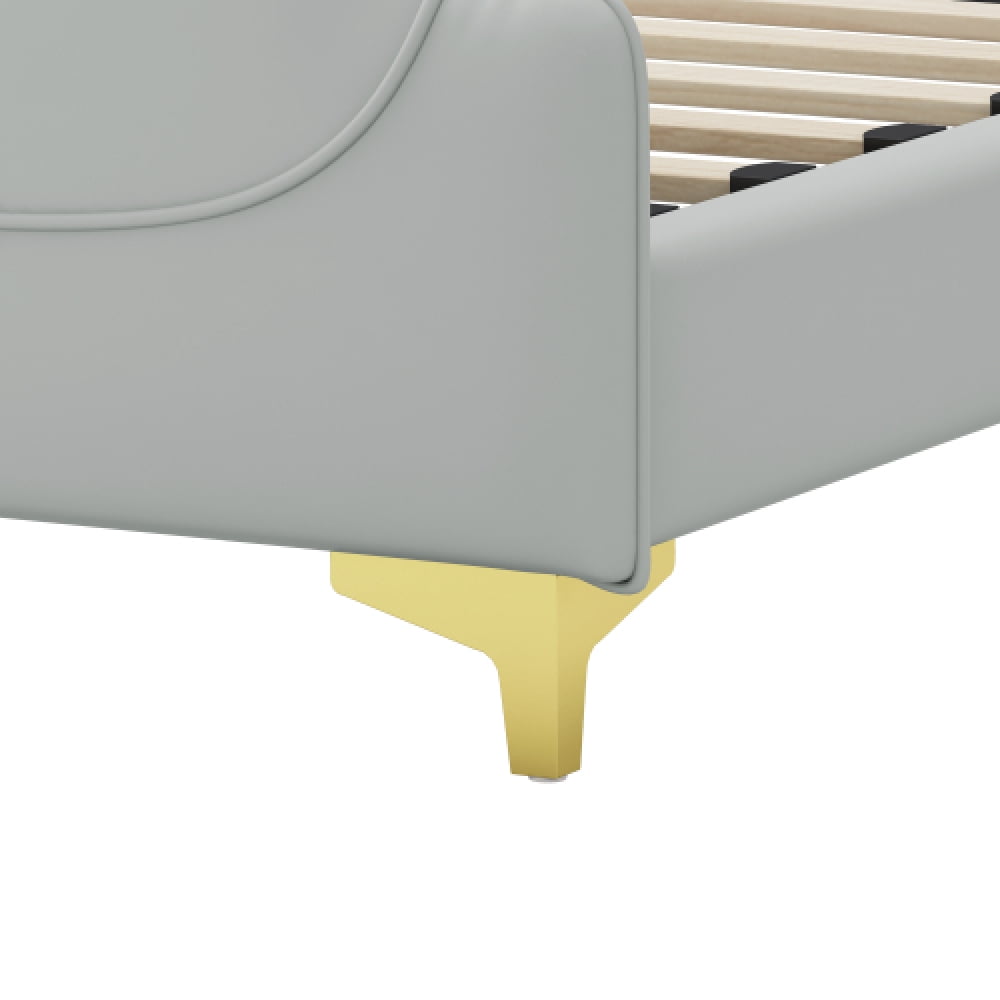 [Luckynote]King Size Leather Bed frame with Wingback Headboard & Footboard, PU Upholstered Platform bed, Solid Wooden Slats Support, Easy Assembly