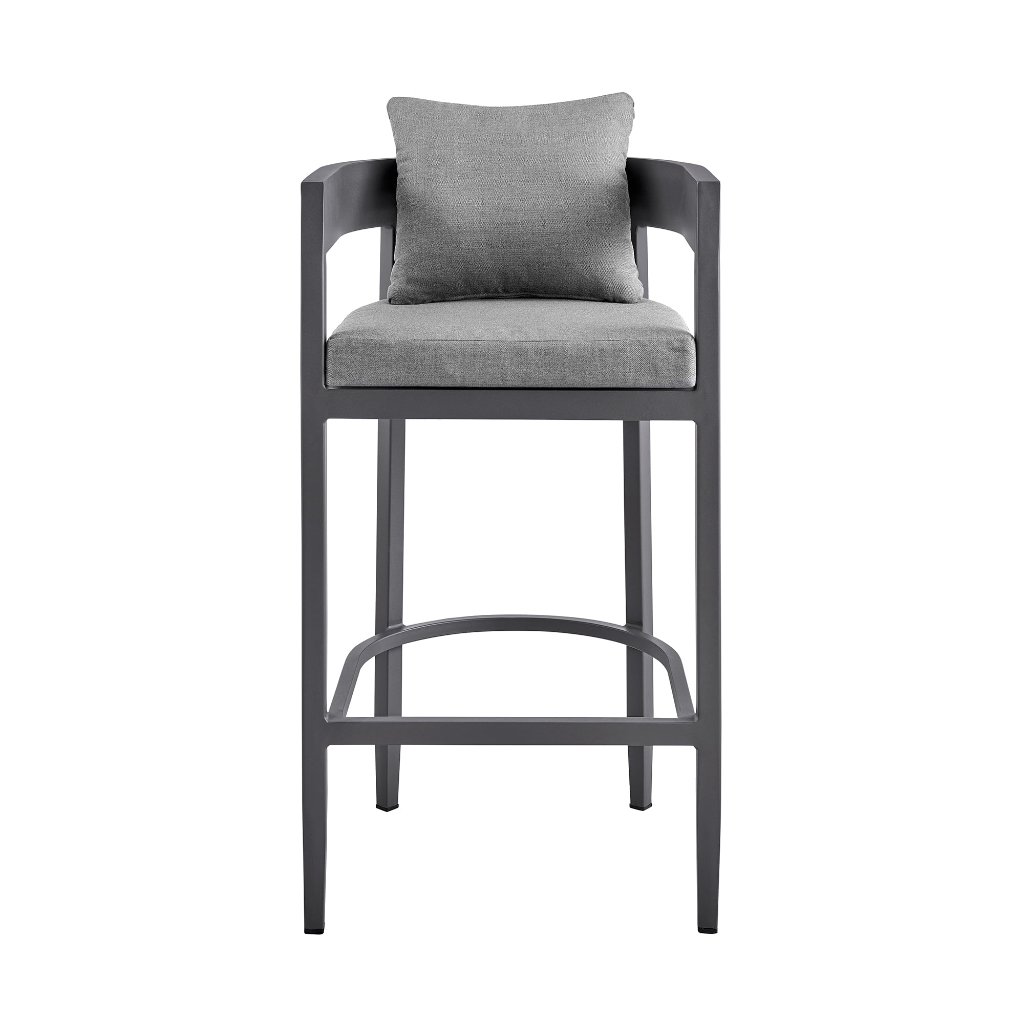 Menorca Outdoor Patio Counter Height Bar Stool in Aluminum with Gray Cushions - Set of 4