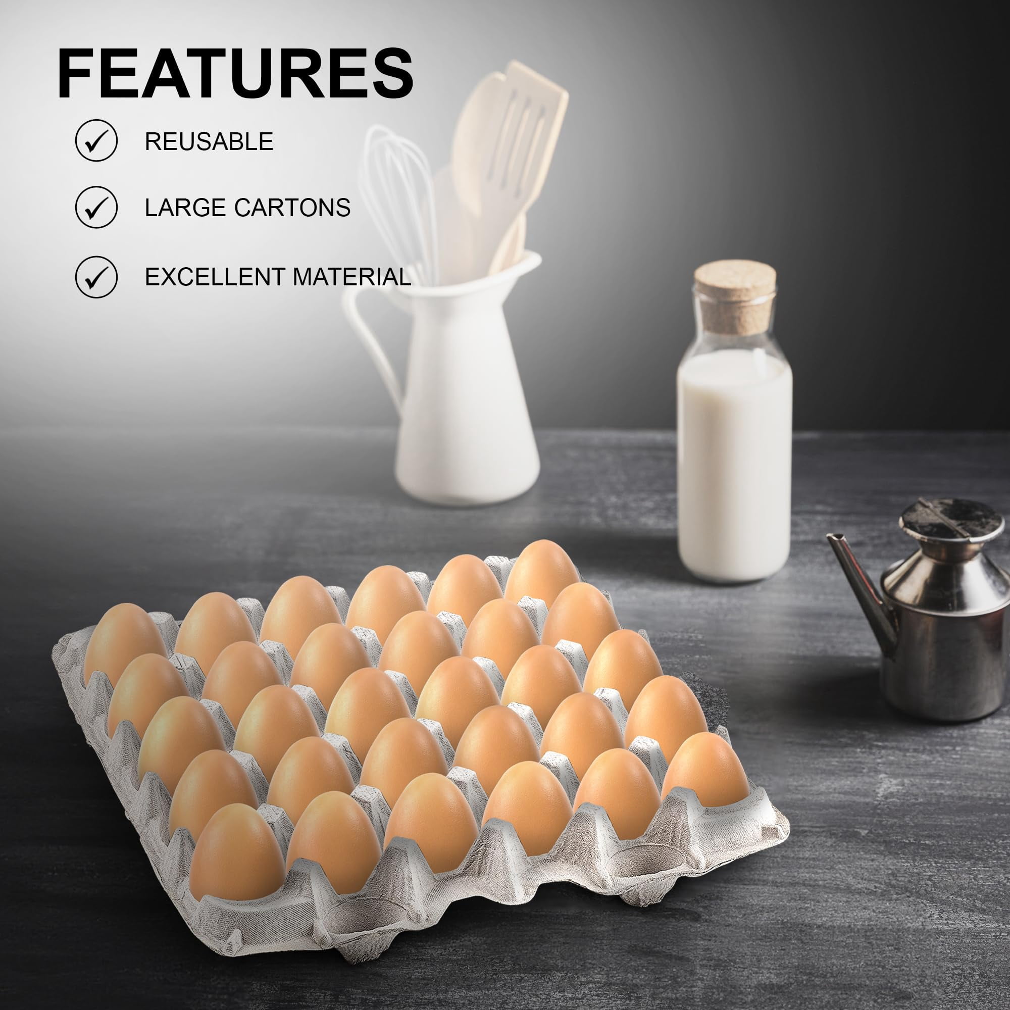 Pulp Fiber Egg Carton 30 Eggs, Large Egg Crate for Chicken Farm, Biodegradable Reble Egg Trays, Secure Storage for Duck Eggs, Made in , Gray