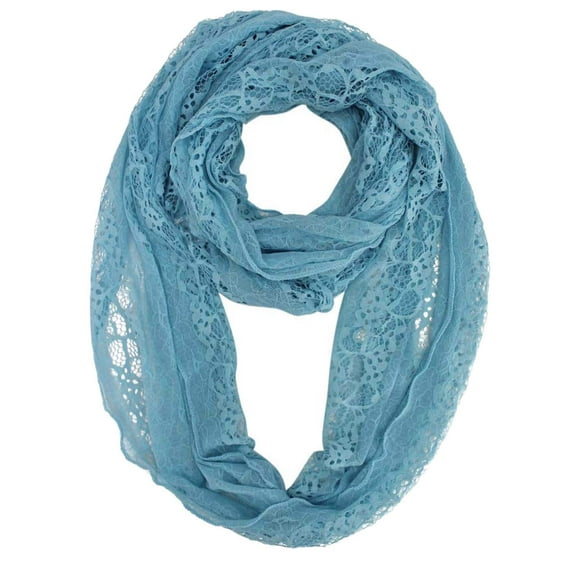 Light Blue Lacy Sheer Light Ring Infinity Scarf