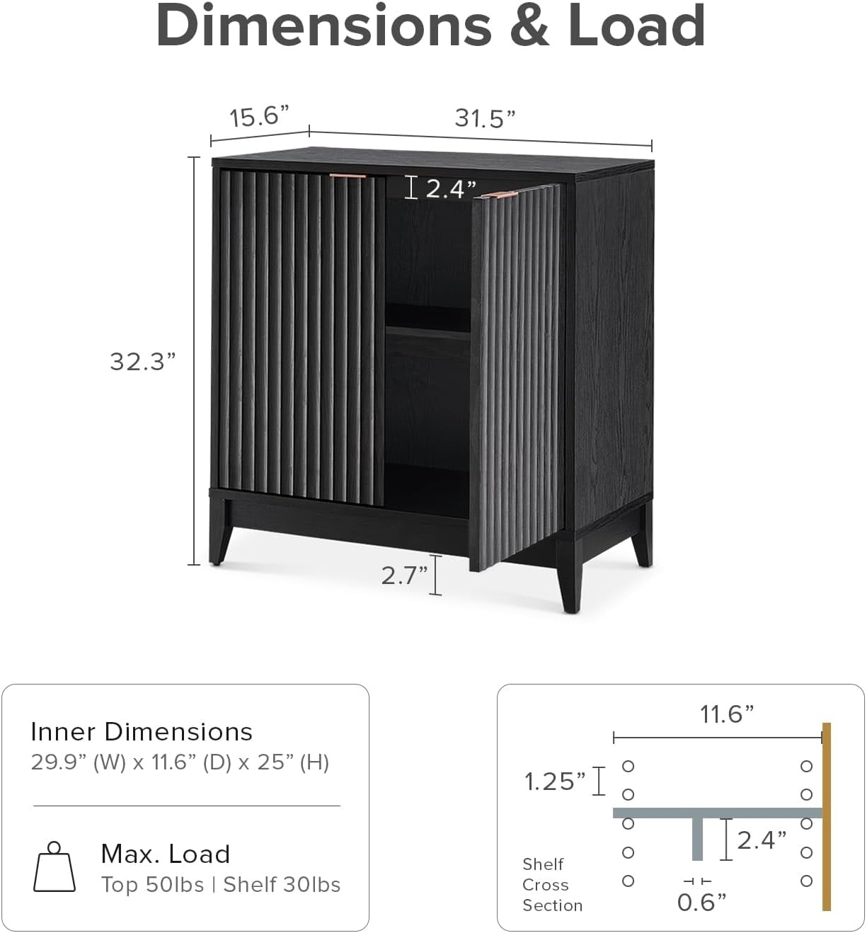 mopio Brooklyn Black Oak Storage Cabinet, Modern Farmhouse Entryway Accent Cabinet for Living Room