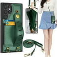 thumbnail image 1 of Tiflook For Samsung Galaxy S22 Ultra 5G Wallet Case PU Leather Wristlet Card Holder Slot Carrying [Crossbody Strap] Purse Cover Green, 1 of 7
