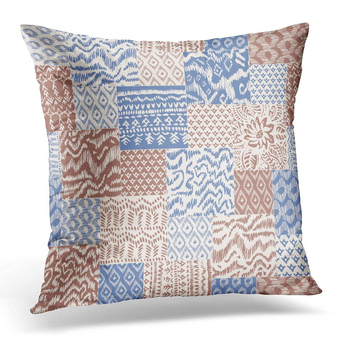 BSDHOME Abstract From Grey Blue Red Terracotta and Light Beige Ornaments Wavy Stripes and Fantasy Leaves Pillow Cover 16x16 Inches Throw Pillow Case Cushion Cover Walmart