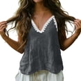 thumbnail image 6 of FDGIU Women's Lace Trim V Neck Spaghetti Strap Camisole, Crinkled Woven Loose Sleeveless Casual Tank Top, 6 of 7