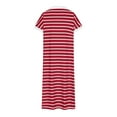 thumbnail image 5 of ShomPort Striped Straight Dress for Tall Women Casual V-Neck Collared Short Sleeve T-Shirt Dress Split Maxi Dresses, 5 of 6