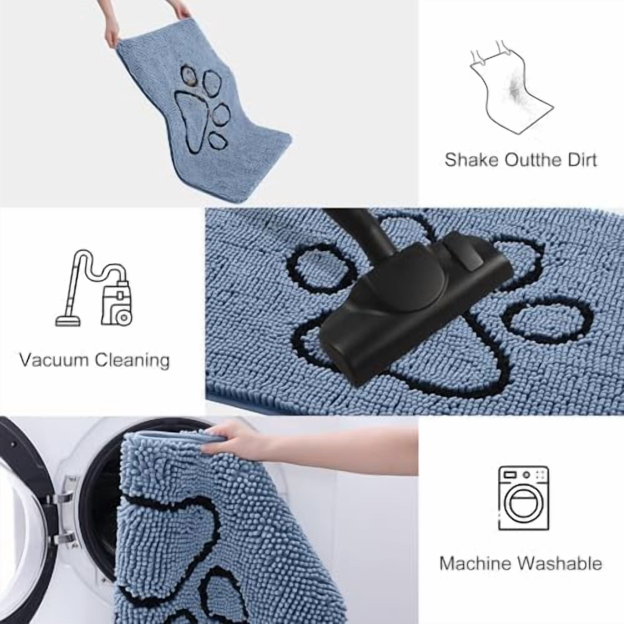 Dog Door Mat for Muddy Paws, Absorbent Dirt Trapper Non Slip Quick Dry Washable Chenille Mat for Mud Dogs, Entry Rug for Indoor and Outdoor (36x24 Inches, Airy Blue and Black)