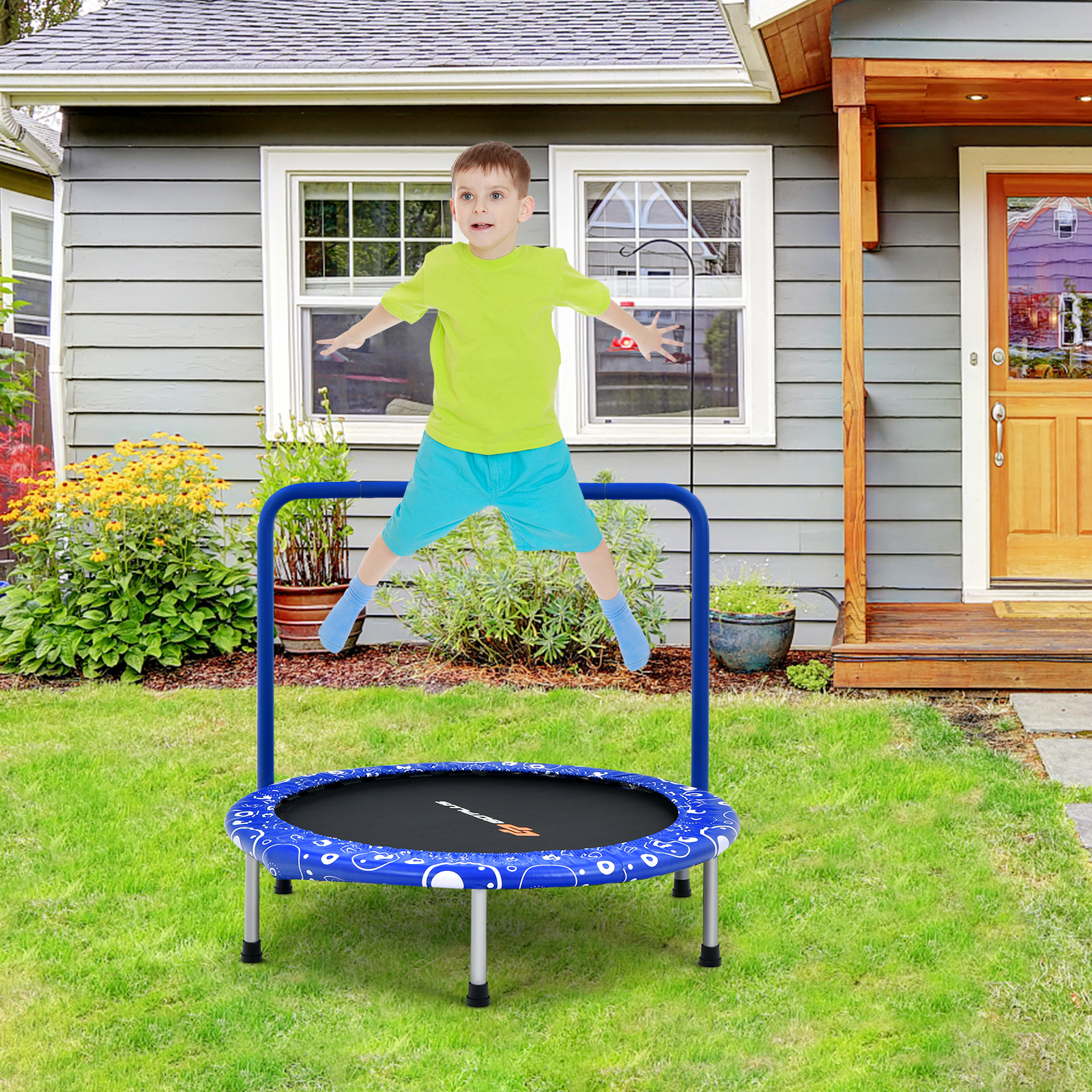Infans 36" Kids Trampoline Rebounder W/Full Covered Handrail & Pad Indoor Outdoor Blue