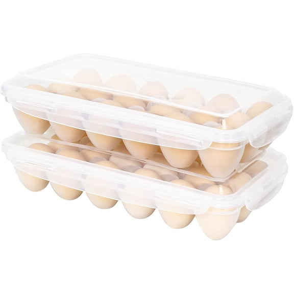 Triani 2Pcs Plastic Egg Holder Camping Covered Egg Holders Storage Container/ Deviled Egg Tray Carrier Egg Cartons Reusable Clear Egg Storage Container with Lid for 36 Eggs (Clear)