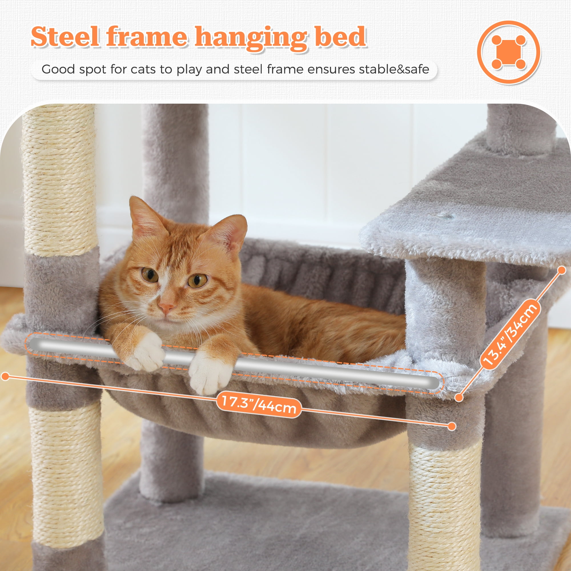 PAWZ Road 49" Large Cat Tree Multi-Level Scratcher with Two Hammocks&Condo for Indoor Cats Gray