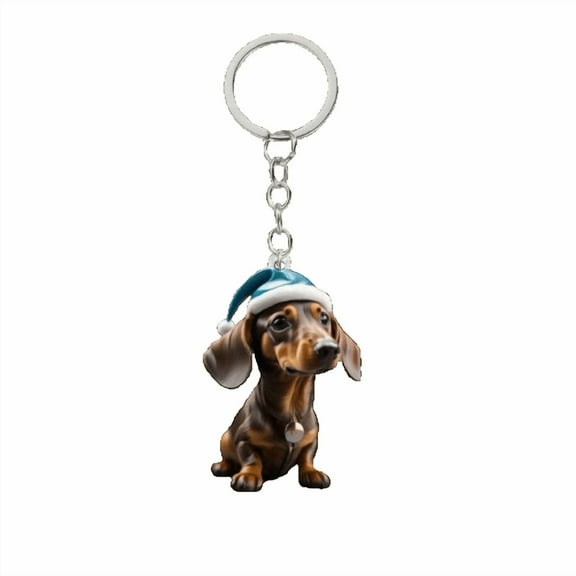 hengsof Dachshund-Themed Christmas Hat Acrylic Keychain Cute Pendant for Backpacks Car Keys Holiday Gift-Giving Daily Accessories Ideal for Christmas