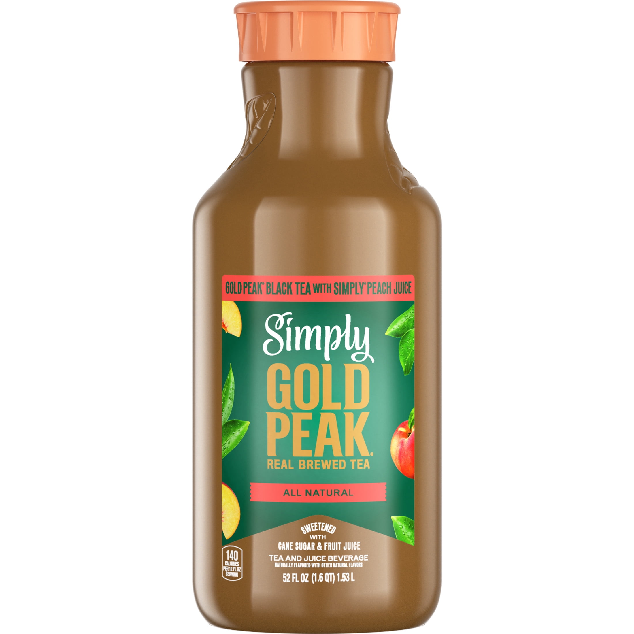 Simply Gold Peak Peach Iced Tea, Flavored Tea Bottle, 52 fl oz