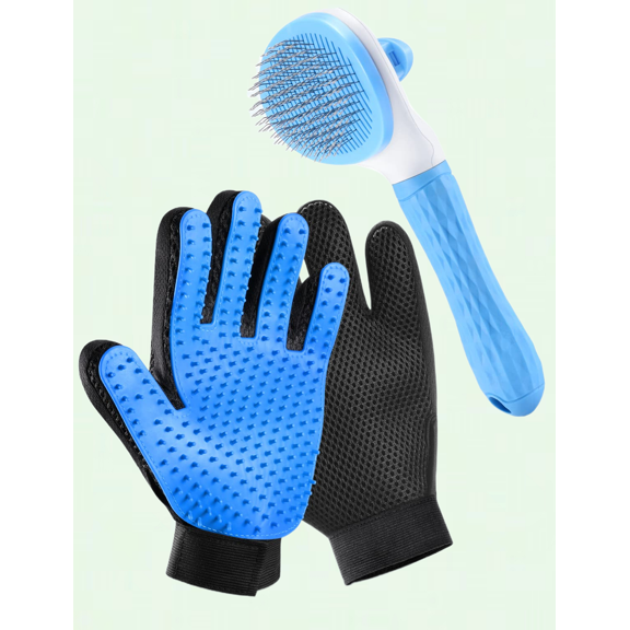 Pet Grooming Glove Brush, Self-Cleaning Slicker Brush, 5-Finger Design for Cats and Dogs