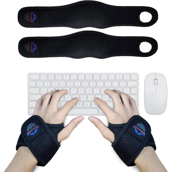 Wearable Wrist Rest Pads, 2 Pc. Set, Ergonomic Mouse and Keyboard Support Cushions to Reduce Joint Stress, Tension,Adjustable Fit with Padded Comfort.