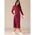 thumbnail image 2 of DARING DIVA Long Sleeve Crew Neck Knit A-Line Midi Dress S Wine Red, 2 of 6
