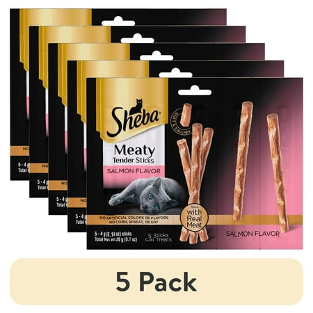 (5 pack) Sheba Meaty Tender Sticks Salmon Flavor Dry Cat Treats, 0.7 Oz (5 Treats)