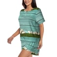 thumbnail image 2 of "Wukai Wood Grain Women's Pajama Set - Short-Sleeve Top and Shorts with Elastic Waistband and Pockets for Loungewear, Yoga, and Casual Wear-Large, 2 of 8