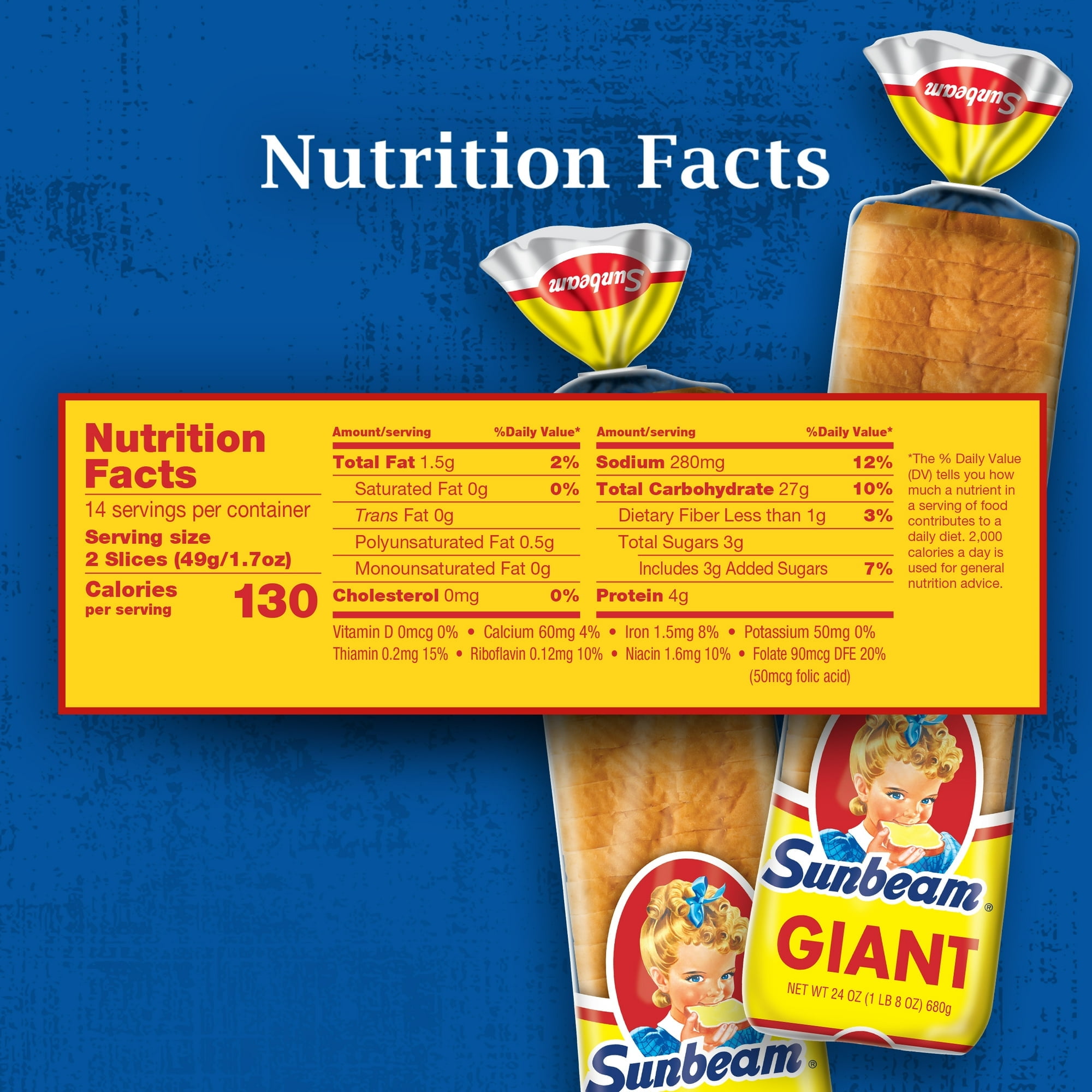 Sunbeam Giant White Bread, Sliced Sandwich Bread Loaf, 24 oz